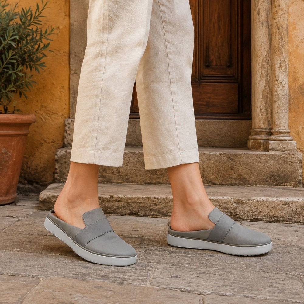 Via Spiga Gray Leather Elastic Strap Slip On Mule Platform Sneakers Size *